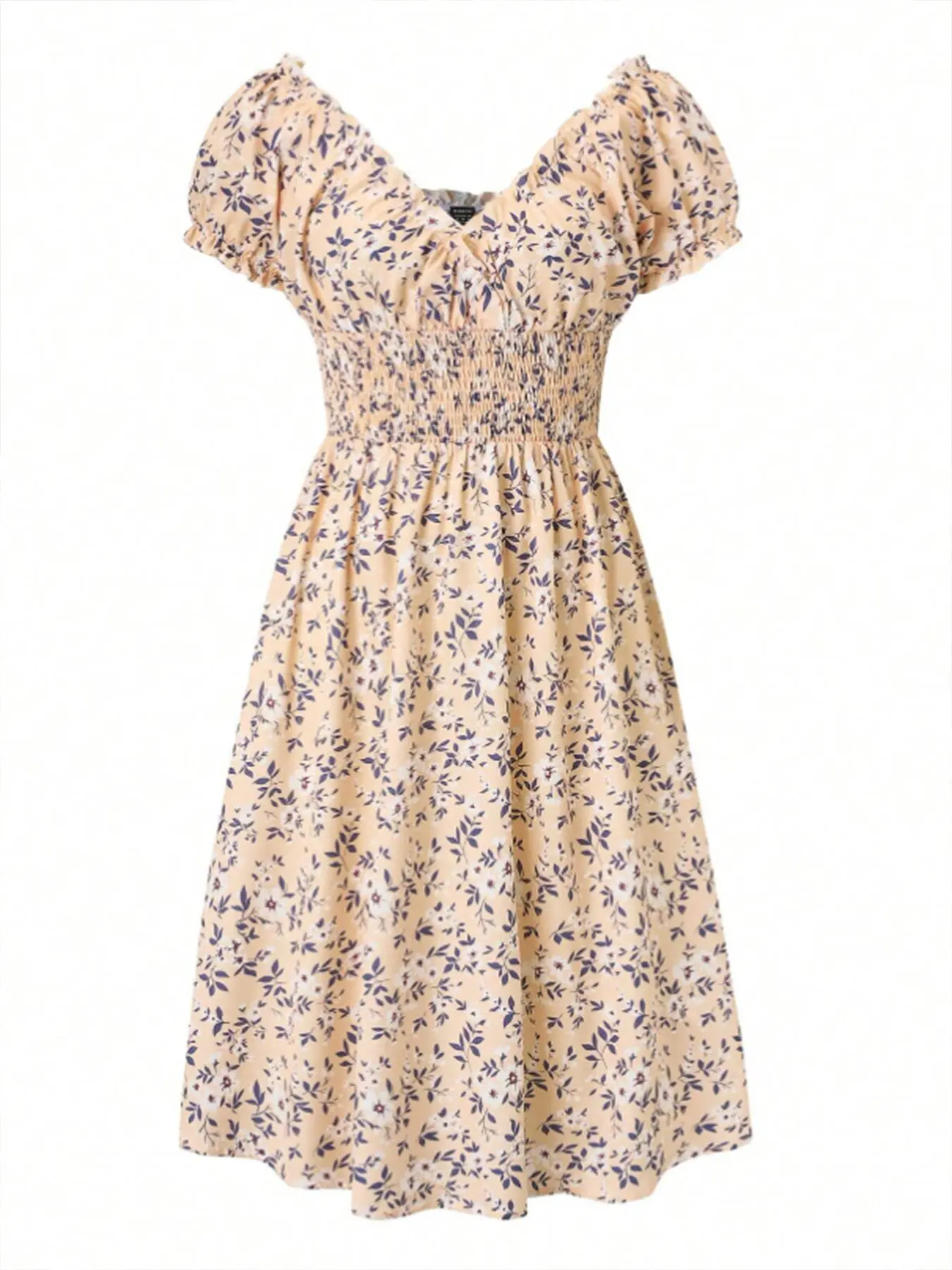A new retro floral puffed-sleeve French dress from Europe and America, a bestseller in foreign trade