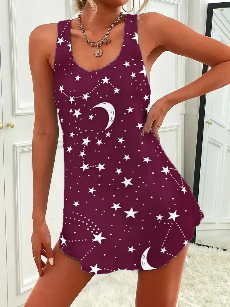 2025 Women's Sexy Sleeveless Printed Loose Slip Dress Stylish and Sexy