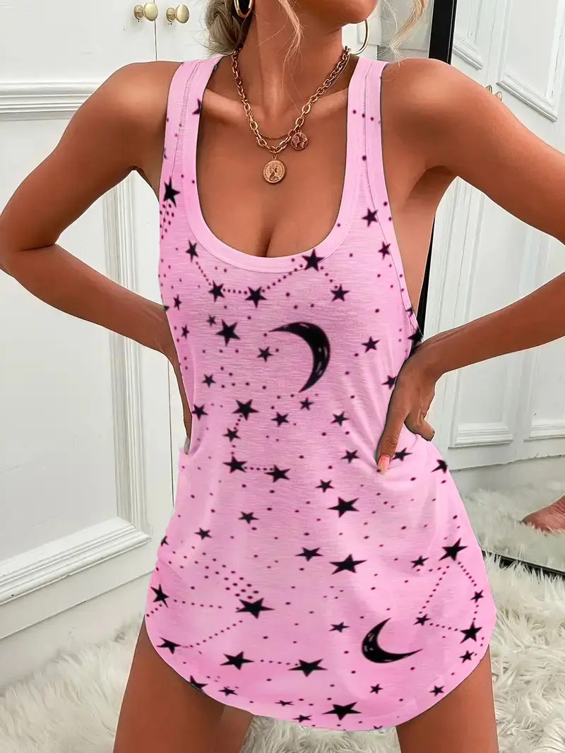 2025 Women's Sexy Sleeveless Printed Loose Slip Dress Stylish and Sexy
