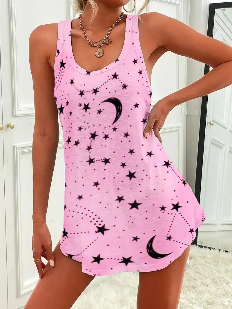 2025 Women's Sexy Sleeveless Printed Loose Slip Dress Stylish and Sexy