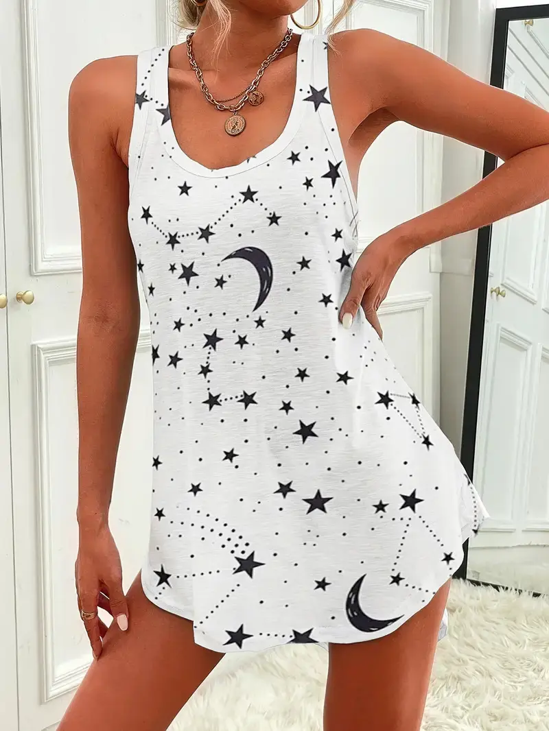 2025 Women's Sexy Sleeveless Printed Loose Slip Dress Stylish and Sexy