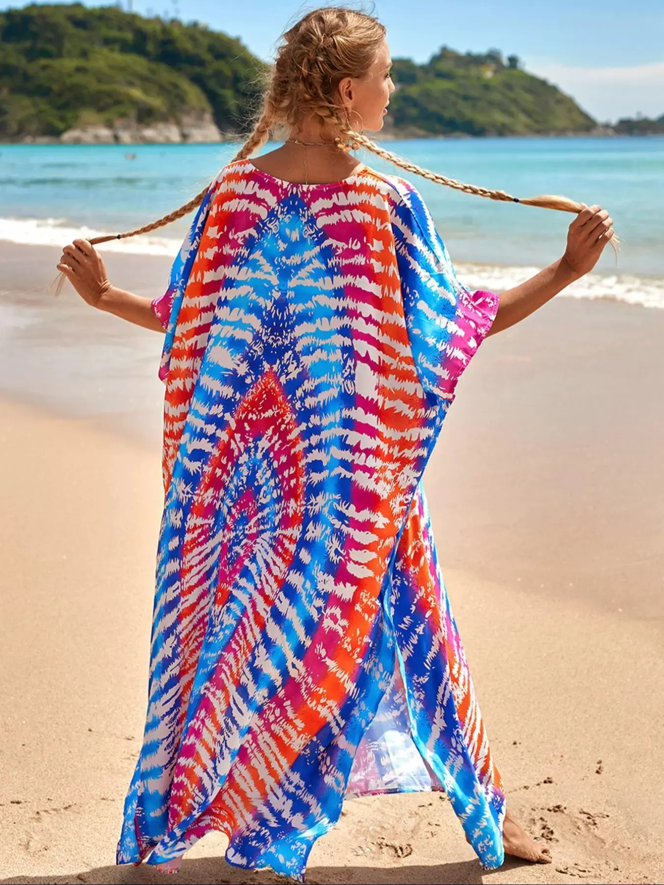2025 Fashion Printed Beach Dress; Long Robe Style for Sun Protection at the Seaside Vacation