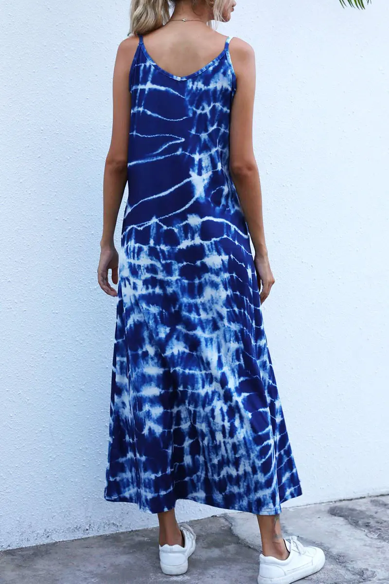 2025 Women's Sleeveless Tie-Dye Loose Maxi Dress New Export Long Skirt