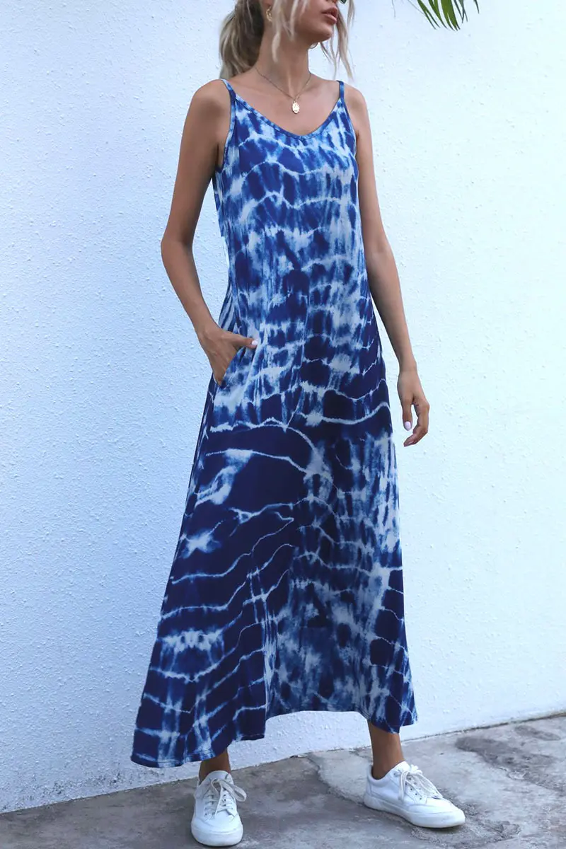 2025 Women's Sleeveless Tie-Dye Loose Maxi Dress New Export Long Skirt