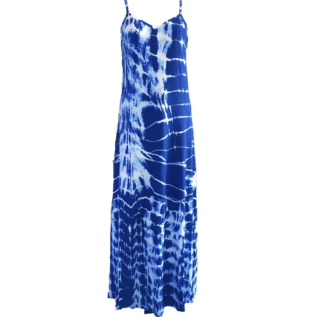 2025 Women's Sleeveless Tie-Dye Loose Maxi Dress New Export Long Skirt