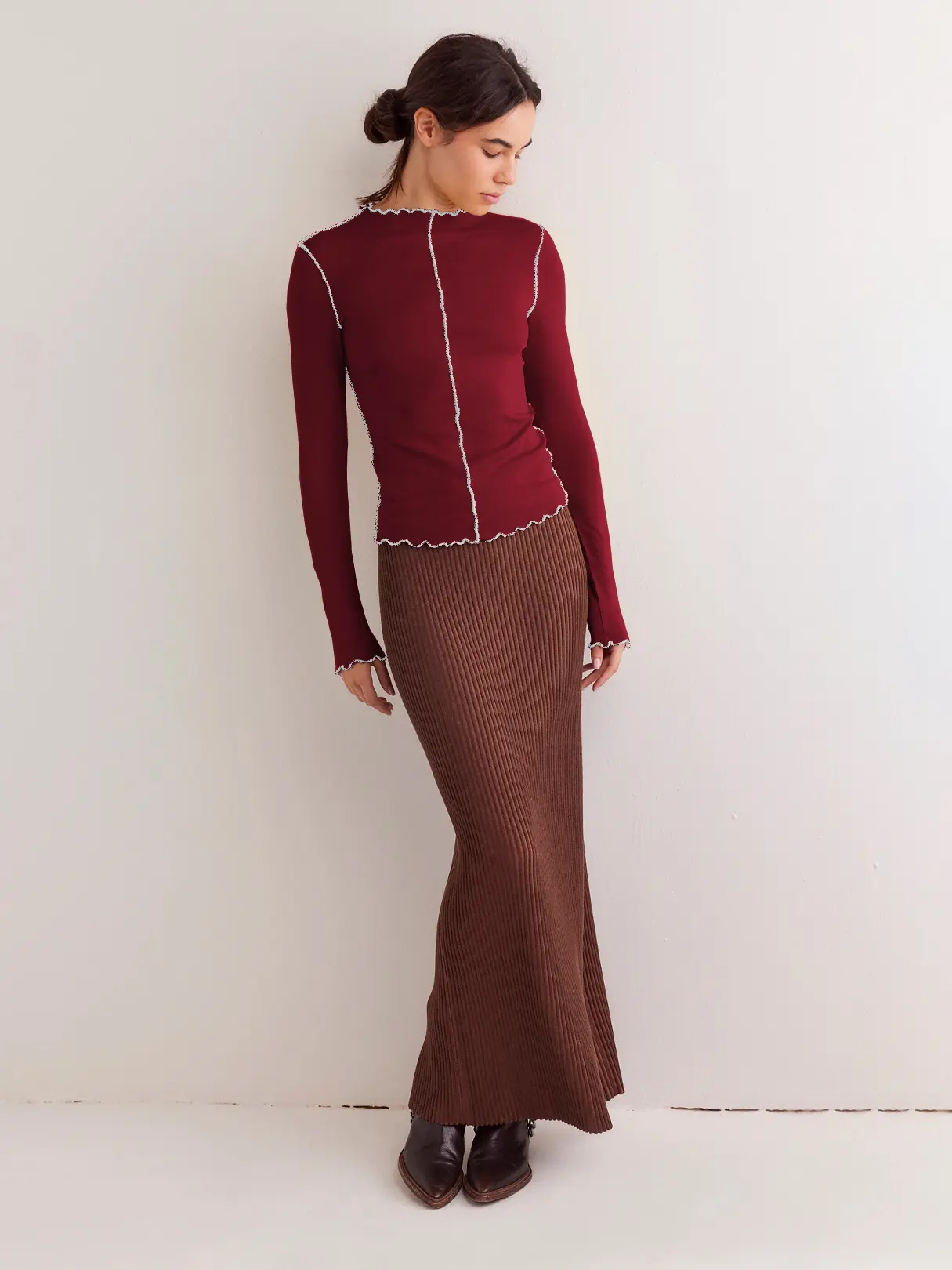 2025 New Contrasting Rolled Half-Turtleneck Long Sleeve T-Shirt Trendy Slim Versatile Base Layer