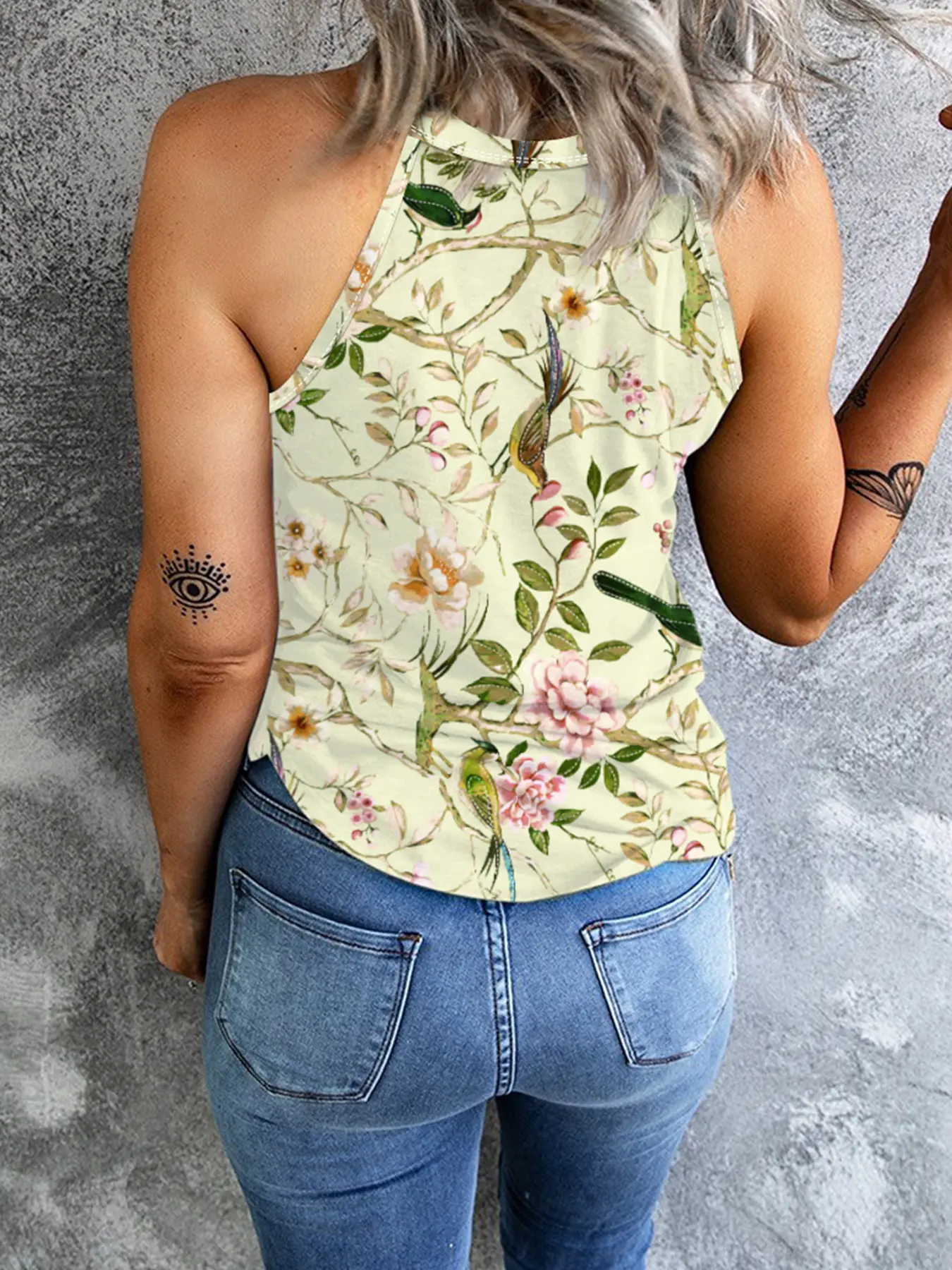 2024 summer new vest explosion retro sleeveless printed plant pattern top slimming