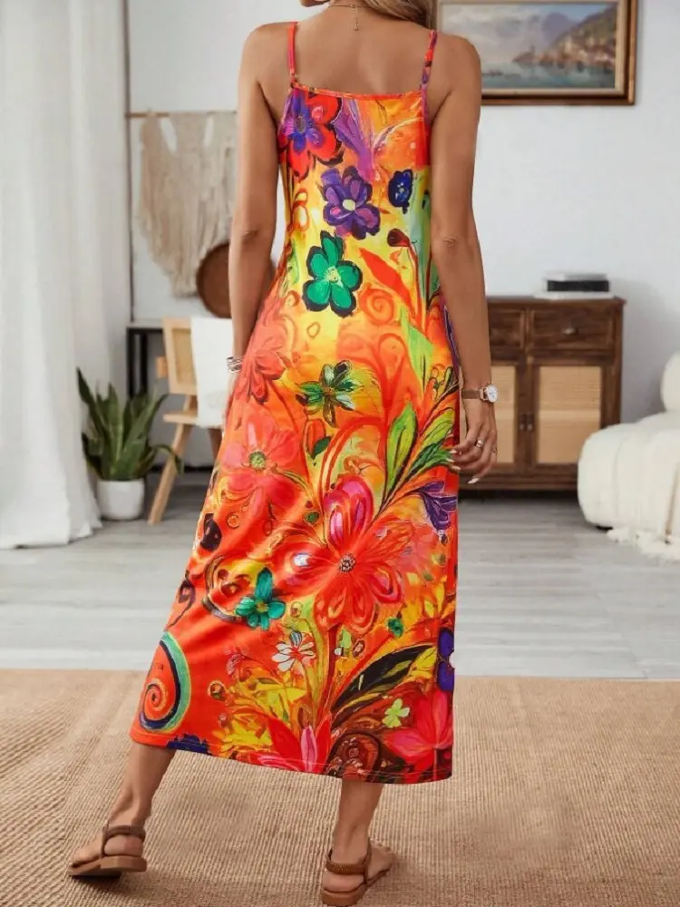 2024 Amazon's new European and American women's print halter dress cross-border holiday casual dress