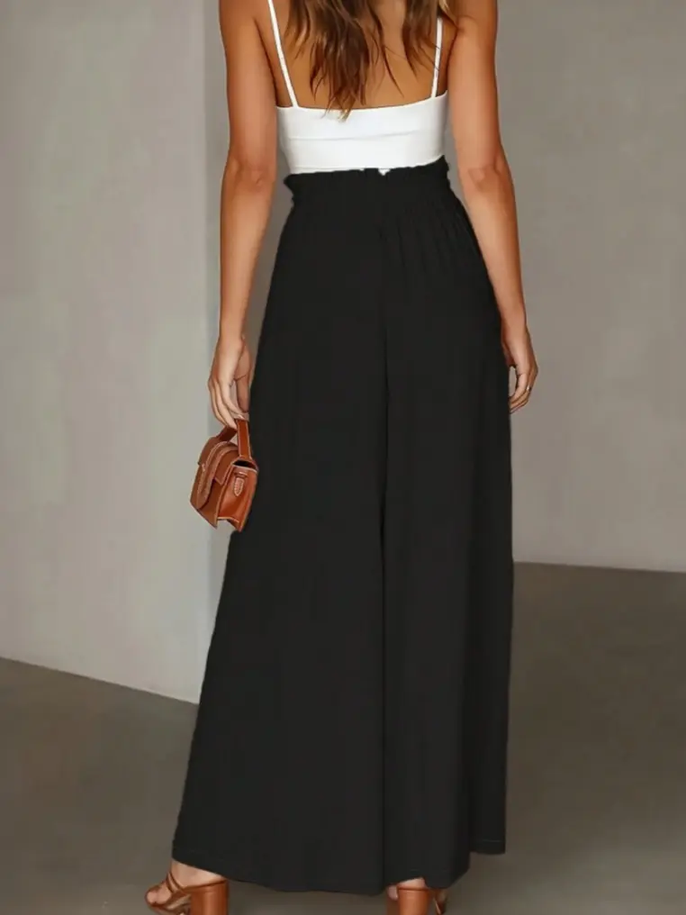 Women's new women's wide-leg trousers, elasticated waistband, wide-leg, high-waisted long culottes