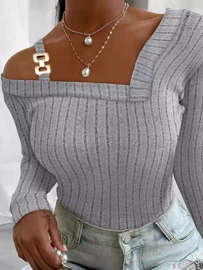 2025 full size stock women's buckle shoulder strap off-the-shoulder pit top, slim fit, fashion design shoulders