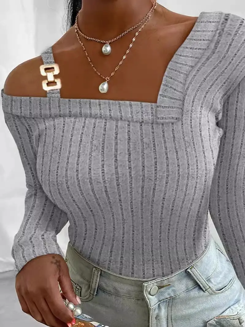 2025 full size stock women's buckle shoulder strap off-the-shoulder pit top, slim fit, fashion design shoulders