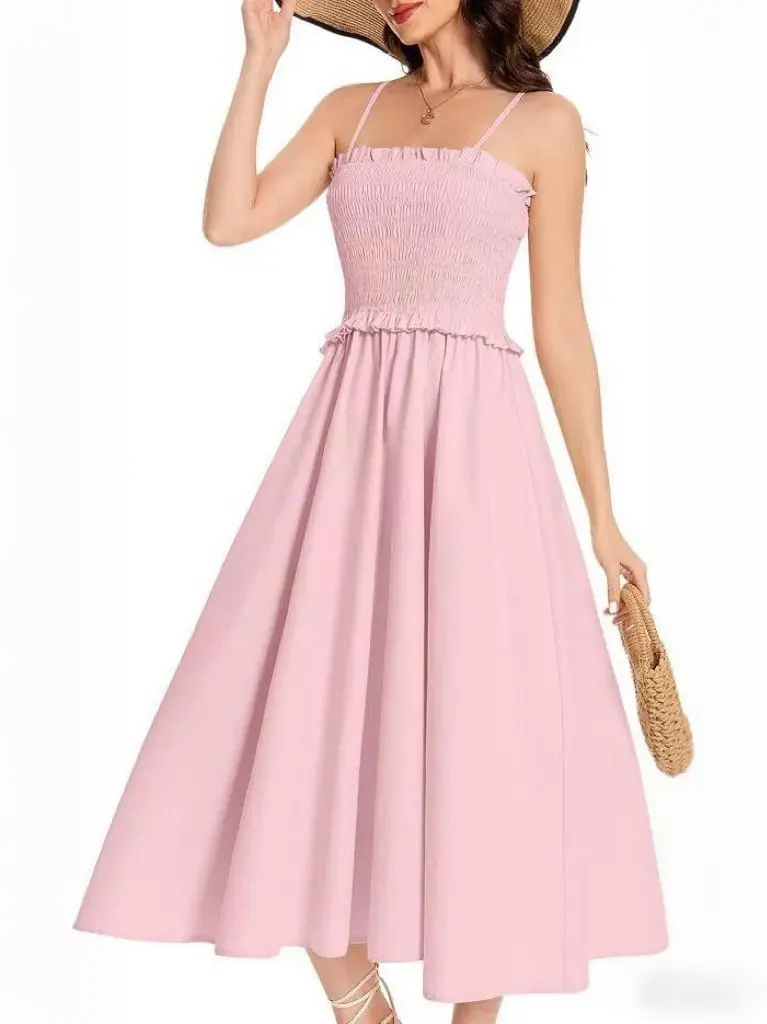 Summer 2025 women's dress set, French first love style, gentle and delicate, slimming and flattering, waist-cinching long dress