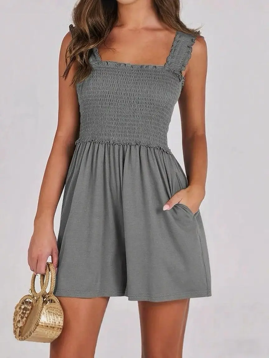 Summer new fashion braided strap overalls women 2025 independent station casual versatile wide-leg shorts women
