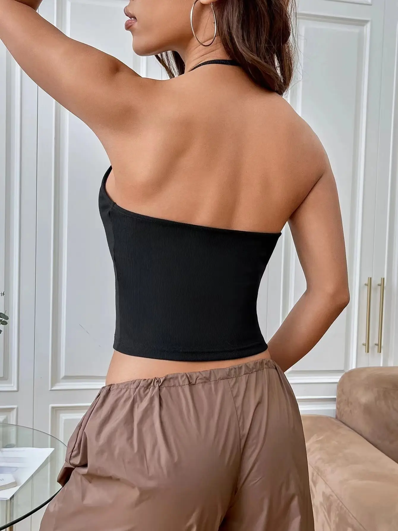 Tight backless navel-baring low-cut halter sleeveless sexy and charming suspender top