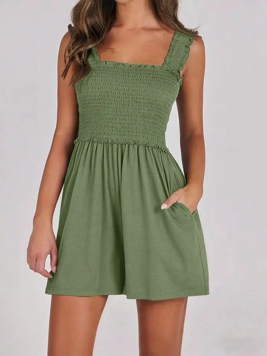 Summer new fashion braided strap overalls women 2025 independent station casual versatile wide-leg shorts women