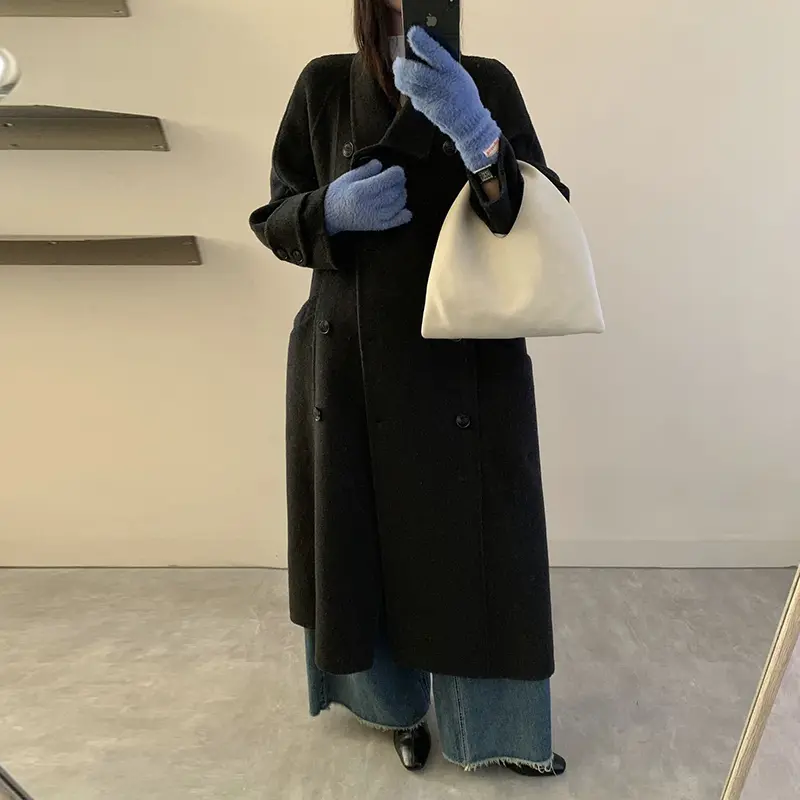 LANMREM Lapel Double-Breasted Long Sleeve Large Pocket Double Sided Wool Coat For Women Autumn Winter Chic Woolen Jacket 2DB4244