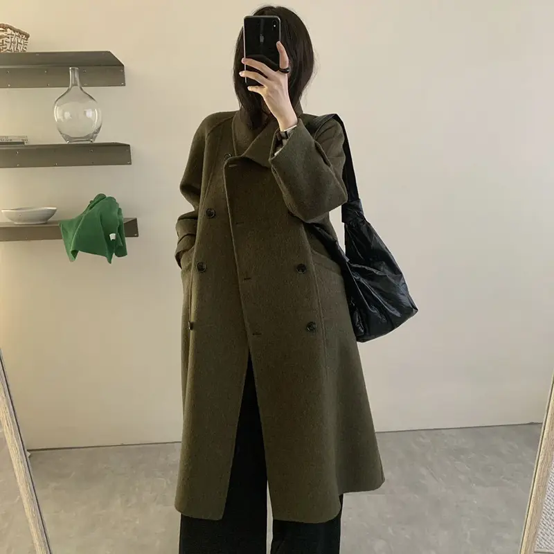 LANMREM Lapel Double-Breasted Long Sleeve Large Pocket Double Sided Wool Coat For Women Autumn Winter Chic Woolen Jacket 2DB4244