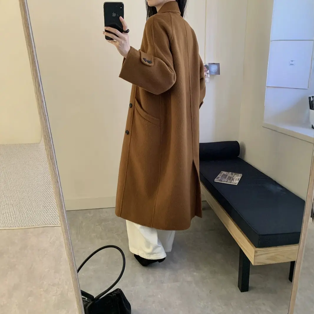 LANMREM Lapel Double-Breasted Long Sleeve Large Pocket Double Sided Wool Coat For Women Autumn Winter Chic Woolen Jacket 2DB4244