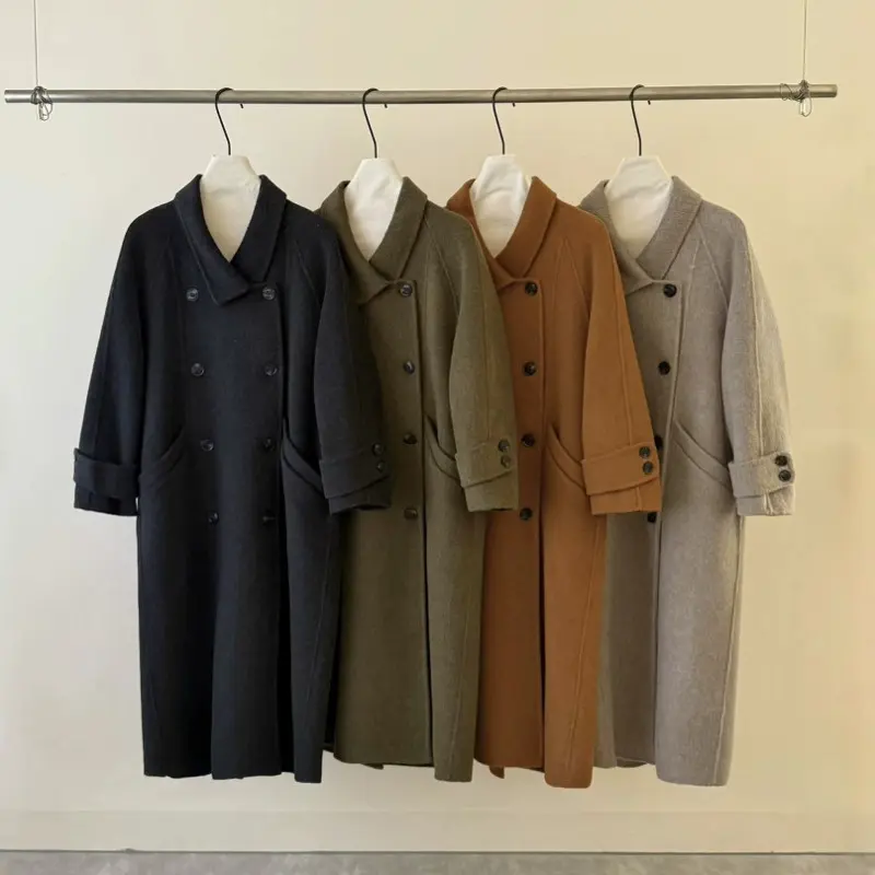 LANMREM Lapel Double-Breasted Long Sleeve Large Pocket Double Sided Wool Coat For Women Autumn Winter Chic Woolen Jacket 2DB4244