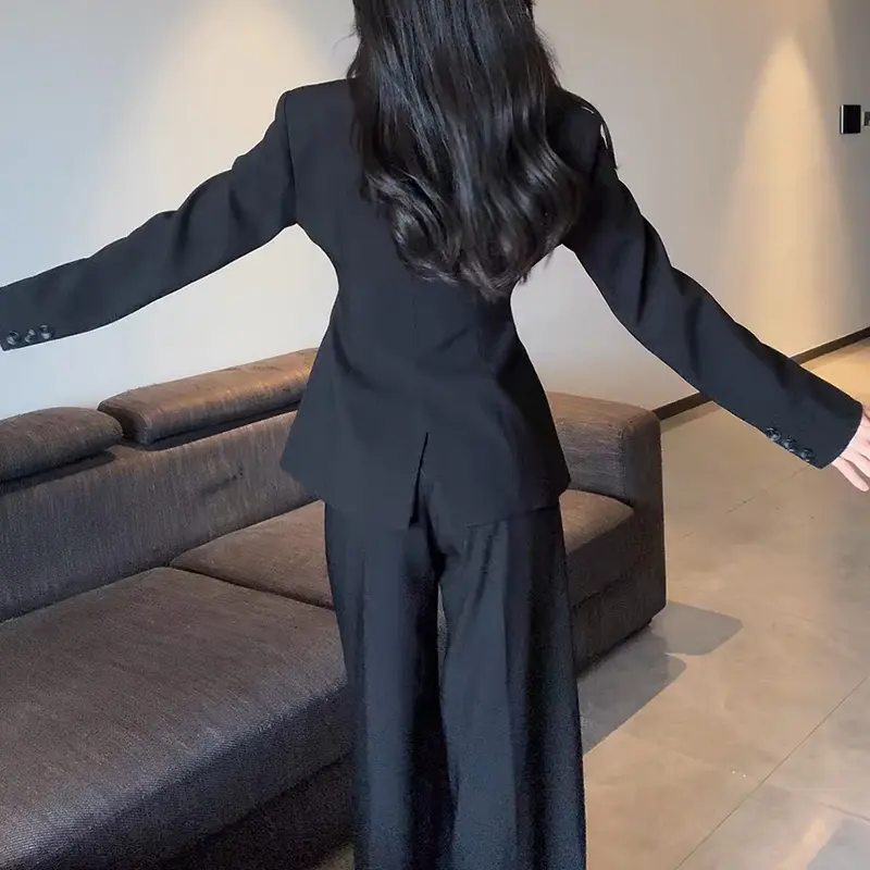 LANMREM High-end Women's Suit Set 2025 Chic New Korean Style Waist-cinching Blazer And Wide-leg Pants Two Pieces Sets 2DB4255