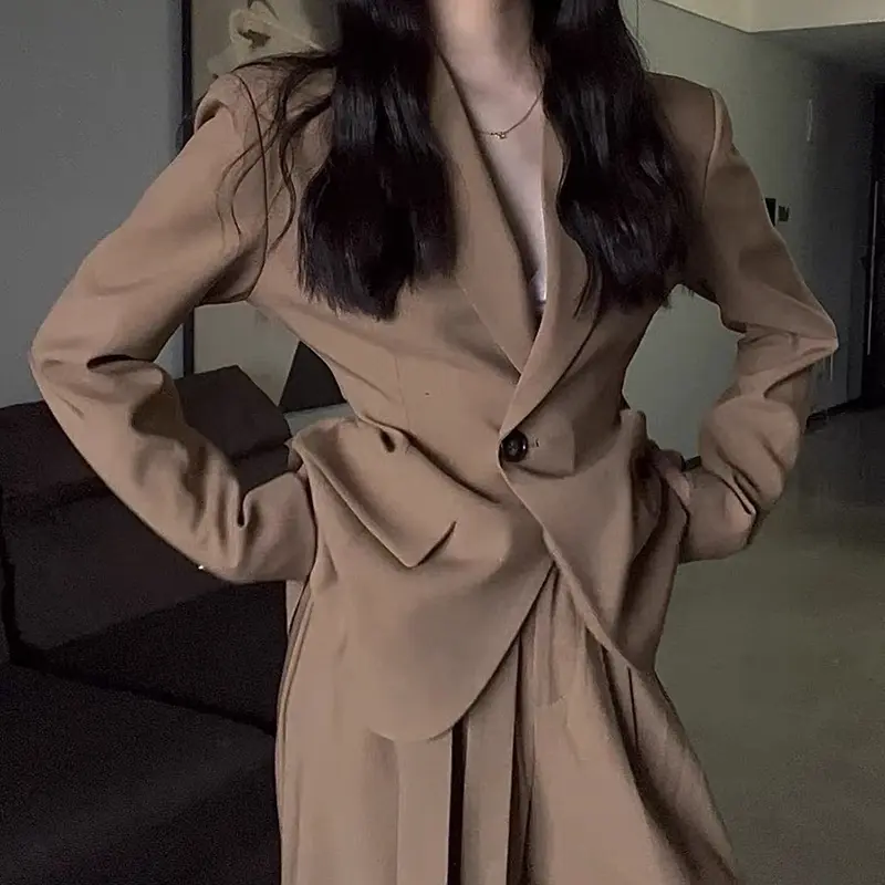 LANMREM High-end Women's Suit Set 2025 Chic New Korean Style Waist-cinching Blazer And Wide-leg Pants Two Pieces Sets 2DB4255