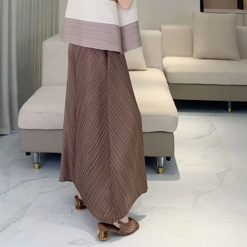 LANMREM Pleated Fashion Coffee Color Loose Wide-Leg Pants Women's Chic New Casual Pleated Elastic High-Waisted Trousers 2DB4167
