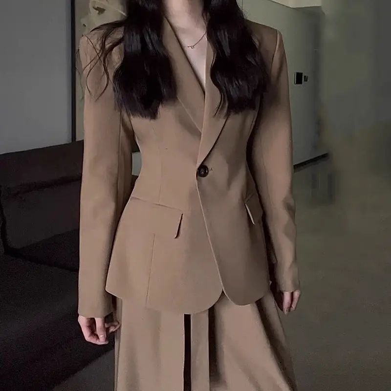 LANMREM High-end Women's Suit Set 2025 Chic New Korean Style Waist-cinching Blazer And Wide-leg Pants Two Pieces Sets 2DB4255