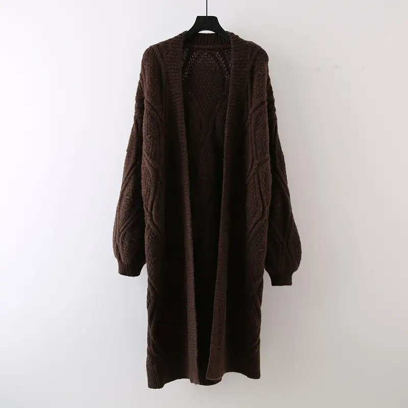 LANMREM Autumn Winter Thickened Korean Style Mid-Length Lantern Sleeve Sweater Coat For Women Loose Over Knee Knitted Clothing