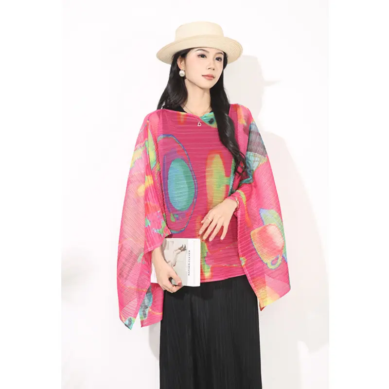 LANMREM Chic New Striped Sun Protection Shawl Fashion Loose Casual Outerwear Elastic Print Design Batwing Sleeve Cape Top DB4248