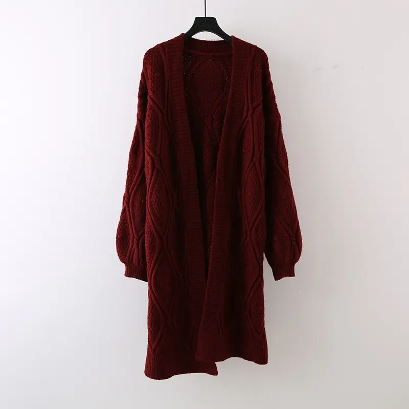 LANMREM Autumn Winter Thickened Korean Style Mid-Length Lantern Sleeve Sweater Coat For Women Loose Over Knee Knitted Clothing