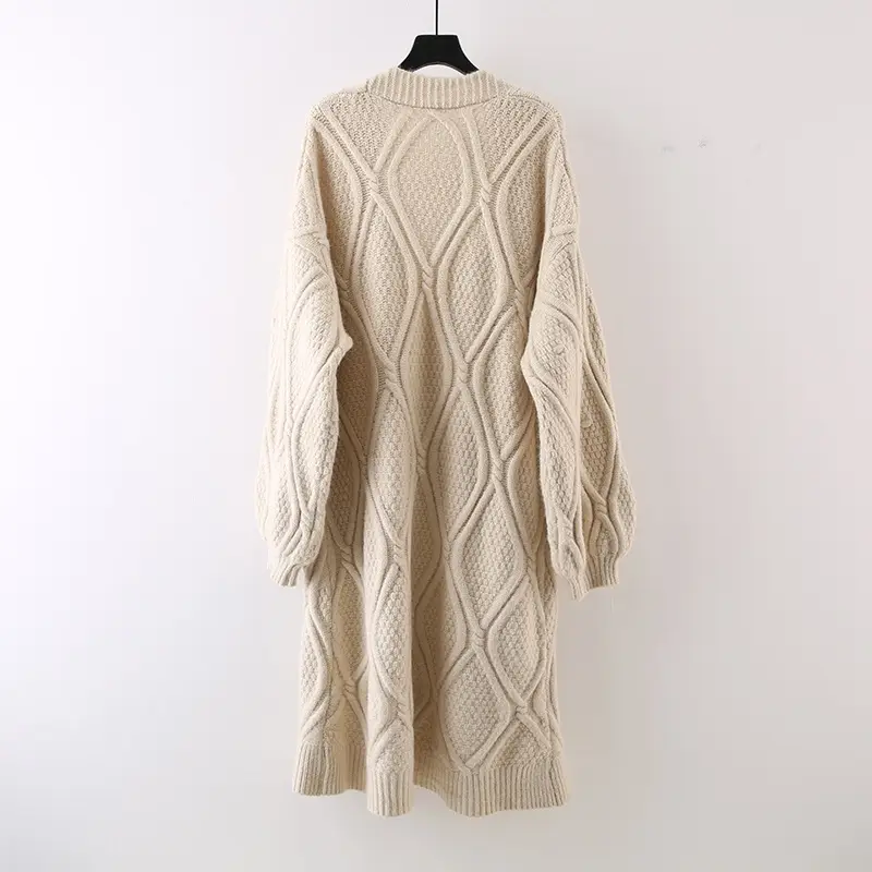 LANMREM Autumn Winter Thickened Korean Style Mid-Length Lantern Sleeve Sweater Coat For Women Loose Over Knee Knitted Clothing