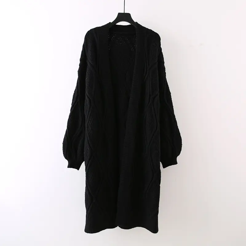 LANMREM Autumn Winter Thickened Korean Style Mid-Length Lantern Sleeve Sweater Coat For Women Loose Over Knee Knitted Clothing