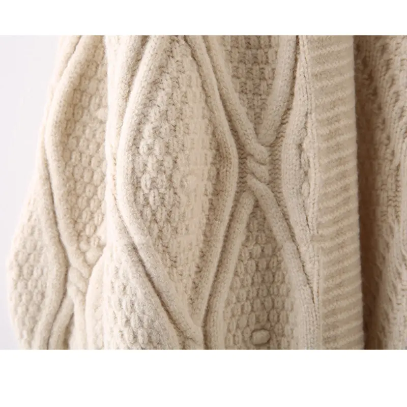 LANMREM Autumn Winter Thickened Korean Style Mid-Length Lantern Sleeve Sweater Coat For Women Loose Over Knee Knitted Clothing