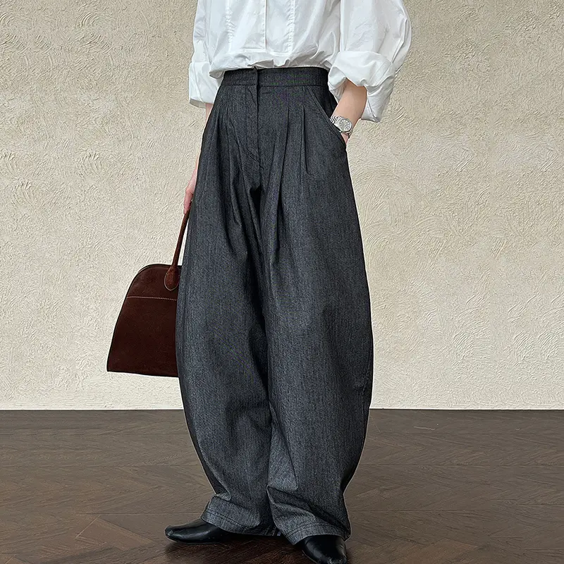 LANMREM Micro-flared Suit Pants With Draping Women's 2025 Autumn New Loose Wide Leg Trousers Chic Korean Fashion Bottom 2DB4259