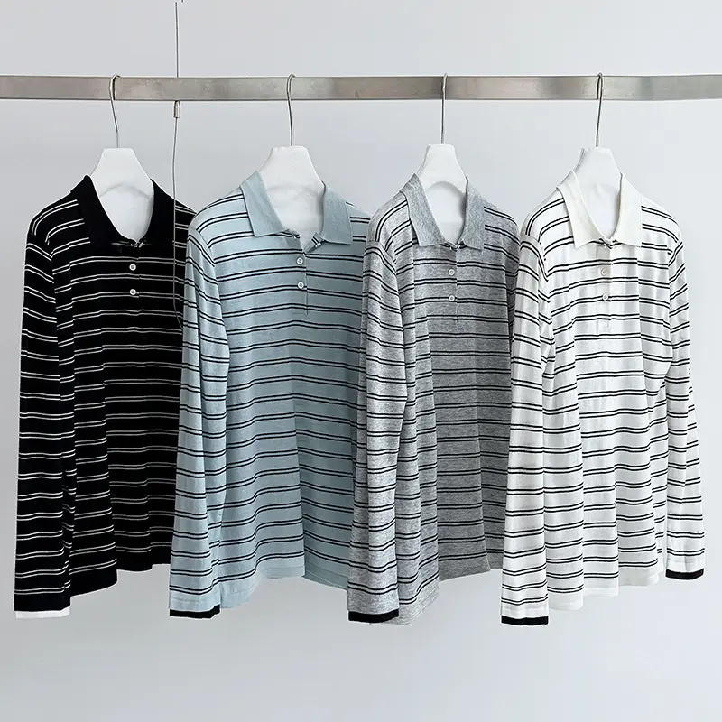 LANMREM Grey Striped Turn Down Collar Long Sleeve Knitted Sweater For Women Autumn Winter New Colorblock Pullover Tops 2DB4260