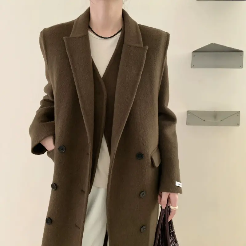 LANMREM High Quality Chic Double-Breasted Long Sleeve Double-Sided Wool Coat Women's Two Pieces Set Woolen Clothing 2DB4242