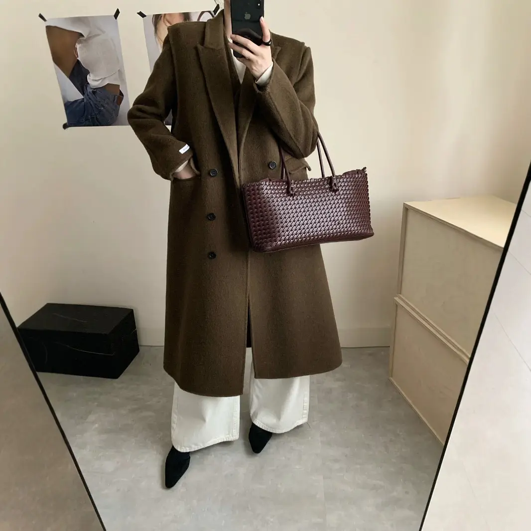 LANMREM High Quality Chic Double-Breasted Long Sleeve Double-Sided Wool Coat Women's Two Pieces Set Woolen Clothing 2DB4242