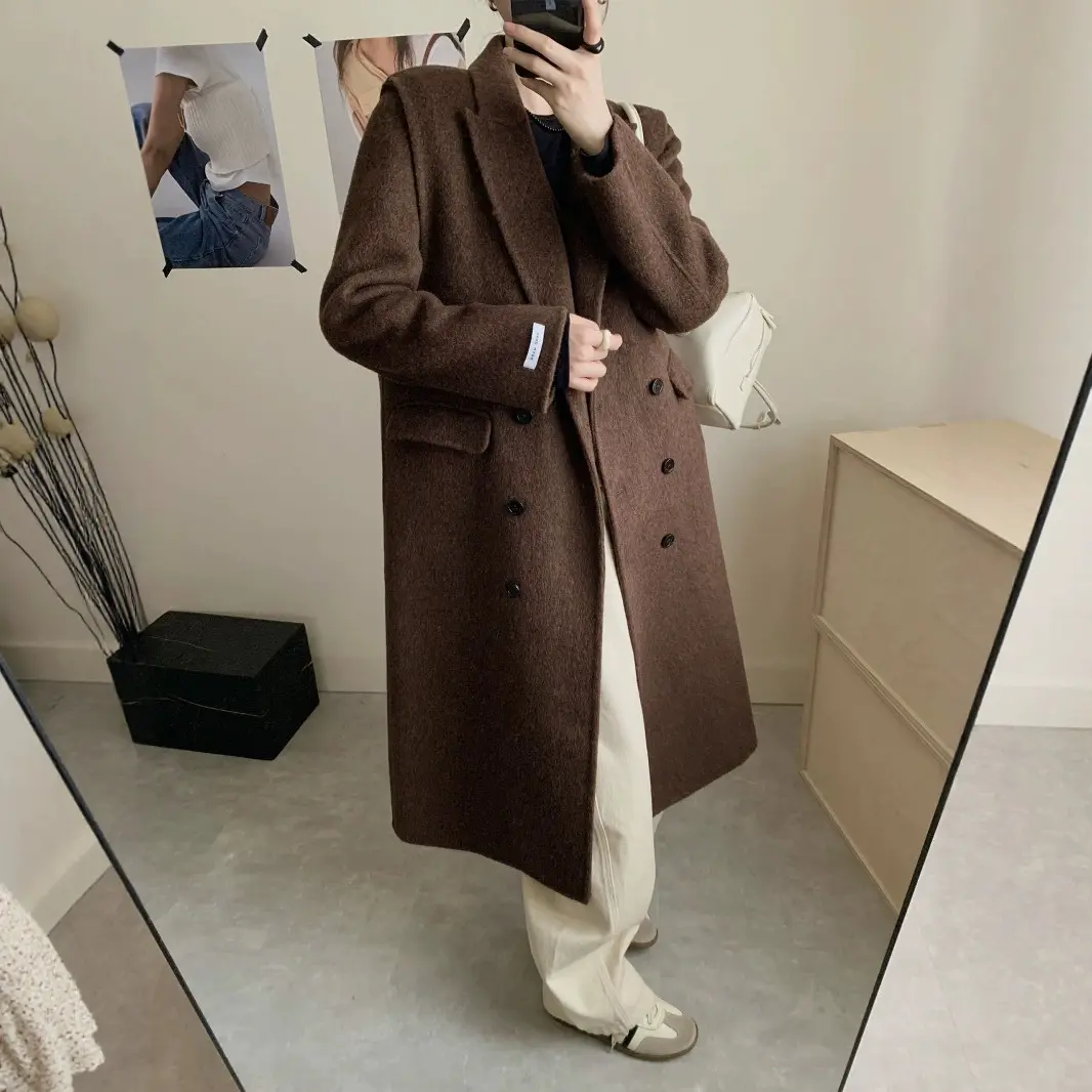 LANMREM High Quality Chic Double-Breasted Long Sleeve Double-Sided Wool Coat Women's Two Pieces Set Woolen Clothing 2DB4242