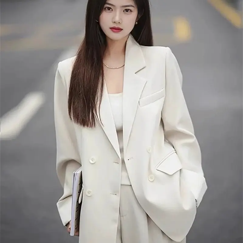 LANMREM Office Chinese Style Women's Suit Two Pieces Set 2025 Chic New High-End Double Brasted Casual Blazer And Wide-Leg Pants