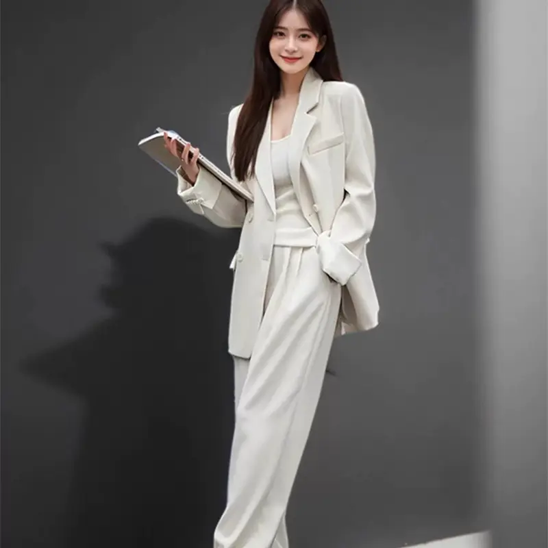 LANMREM Office Chinese Style Women's Suit Two Pieces Set 2025 Chic New High-End Double Brasted Casual Blazer And Wide-Leg Pants