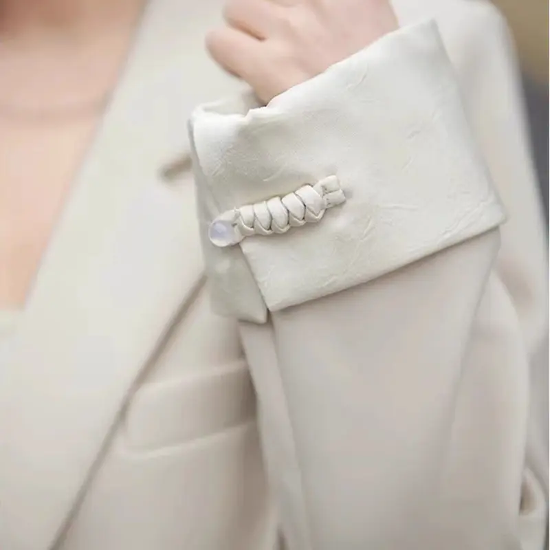 LANMREM Office Chinese Style Women's Suit Two Pieces Set 2025 Chic New High-End Double Brasted Casual Blazer And Wide-Leg Pants