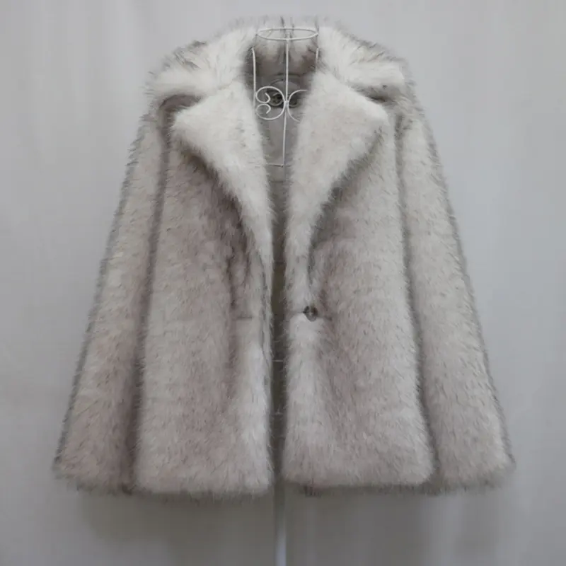 LANMREM High Qualtiy Women's White Notched Collar Faux Fur Coat Winter Casual Warm Loose Short Jackets Party Clothing 2DB4117