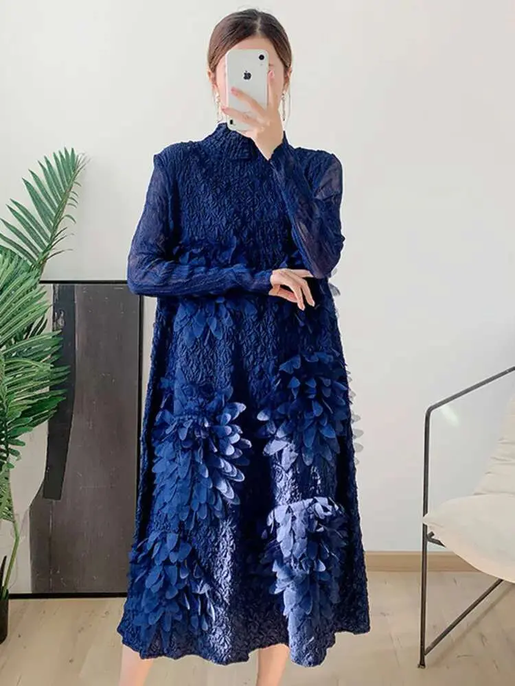 LANMREM High End Pleated Dress For Women Turtleneck Long Sleeves Tassel Elegant Style Ladies Holiday Clothing 2025 Spring 2R7632