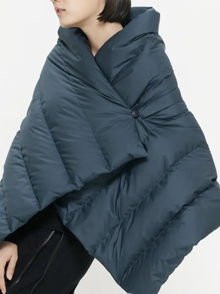 LANMREM Fashion Designer Down Coat Women Irregular Button Short Sleeves Solid Color Warm Clothing Causal 2024 Winter New 2VV224