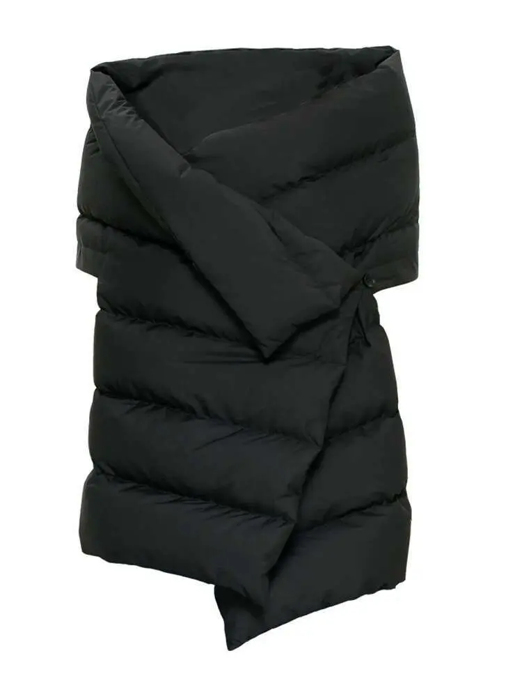 LANMREM Fashion Designer Down Coat Women Irregular Button Short Sleeves Solid Color Warm Clothing Causal 2024 Winter New 2VV224