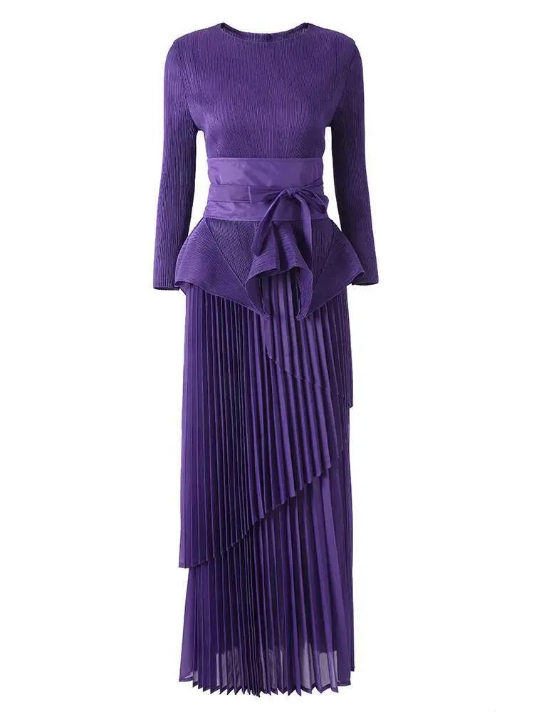 LANMREM 2 Pieces Pleated Set For Women Irregular Ruffles Top With Long Fashion Skirts Female Fashion Party Clothing New 2DB1445