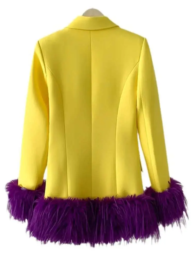 LANMREM Women's Fashion Feather Decoration Straight Sleeve Blazer Coat Long Sleeves Chic Clothing 2022 Autumn New Style 2DA8072