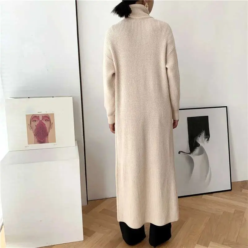 LANMREM Women's Long Turtleneck Sweater Design Pullover Base With Split Fit Long Sleeve 2025 New Kintted Clothes Famale YJ968