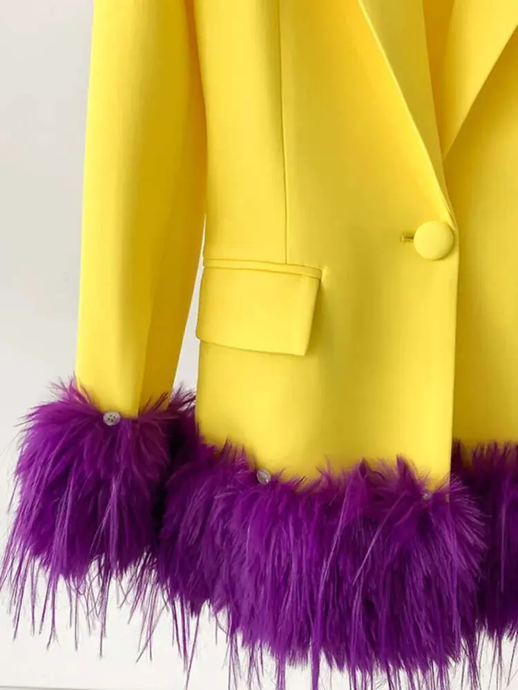 LANMREM Women's Fashion Feather Decoration Straight Sleeve Blazer Coat Long Sleeves Chic Clothing 2022 Autumn New Style 2DA8072