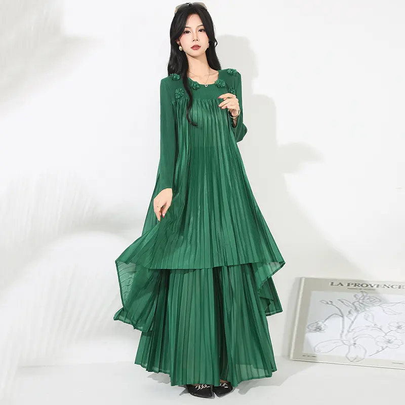LANMREM Fashion Pleated Women's Two Pieecs Set Chic Loose Mid-Length Pullover Top And High-Waisted Draped Wide-Leg Pants 2DB4161